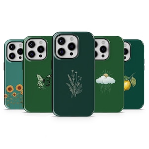 Custodia per telefono minimalista verde con estetica floreale, resistente, per iPhone 16Plus 15 14 13 12 Pixel 9Pro XL 8A 7A 6A Samsung S25 S24Ultra S23 S22