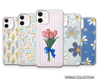 Spring Daisies Phone Case Personalized Boho Floral Tulip Cover TPU Gel - iPhone Samsung, Pixel
