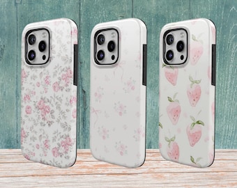 Pink Rose Shabby Chic Tough Phone Case Floral Cover for iPhone, Samsung & Pixel