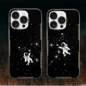 Fundas de teléfono a juego con astronautas de dibujos animados para iPhone 16Pro Max 15 14 Plus 13mini 12 Samsung S25Ultra S24Fe S23Fe A56 A55 A36 A15