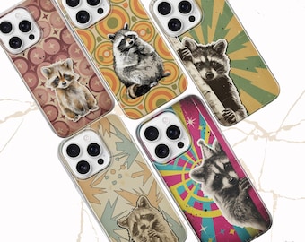 Funny Raccoon Phone Case TPU Gel Vintage Retro Cover for iPhone Samsung Pixel