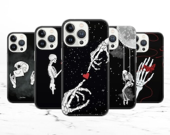 Aesthetic skeleton Phone Case Skull cover Cover for iPhone 17 Pro Max, 16e, 15, 14, 12 & Samsung S25 Ultra, S24 FE, A56, Pixel 10 XL, 9a, 8