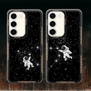 Fundas de teléfono a juego con astronautas de dibujos animados para Samsung S25Ultra, S24Fe, S23Fe, A56, A55, A36, A15, iPhone 16Pro Max 15, 14 Plus, 13mini y 12
