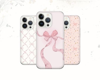 Cute bow Phone Case Pink bow Cover for iPhone 17 Pro Max, 16e, 15, 14, 12 & Samsung S25 Ultra, S24 FE, A56, Pixel 10 XL, 9a, 8