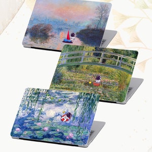Monet Mac Book Case Cartoon astronaut laptopcover, ruimte harde bumper, waterlelies print voor MacBook M2 M1 Pro, Air 13 14 16 inch