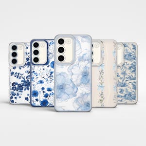 Blue Toile de Jouy Floral Phone Case: TPU Gel Rubber Cover for Samsung, iPhone