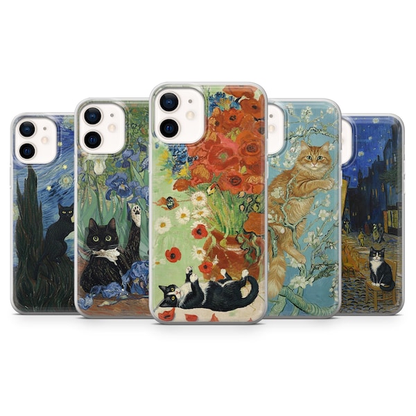 Van Gogh Cat Phone Case Personalized Funny Art Cover TPU Gel - iPhone Samsung Pixel