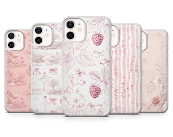 Pink Toile de Jouy Phone Case: Shabby Chic TPU Gel Cover - iPhone, Samsung, Pixel