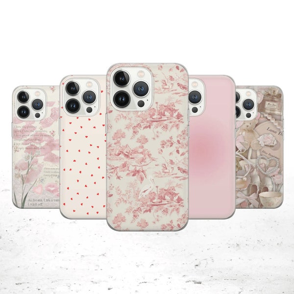 Coque de téléphone rose coquette pour iPhone 15 14 13 12 Pro 11 XR SE, Samsung S23 S22 A73 A53 A13 A14 S21 Fe S20, Pixel 8 7 6A