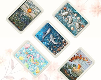 Stained Glass Style Magsafe Wallet Magnetic Cute Whale Shark Waves Wallet Compatible with iPhone 17 Pro Max 16e 15 iPhone 14 iPhone 13 SE 12