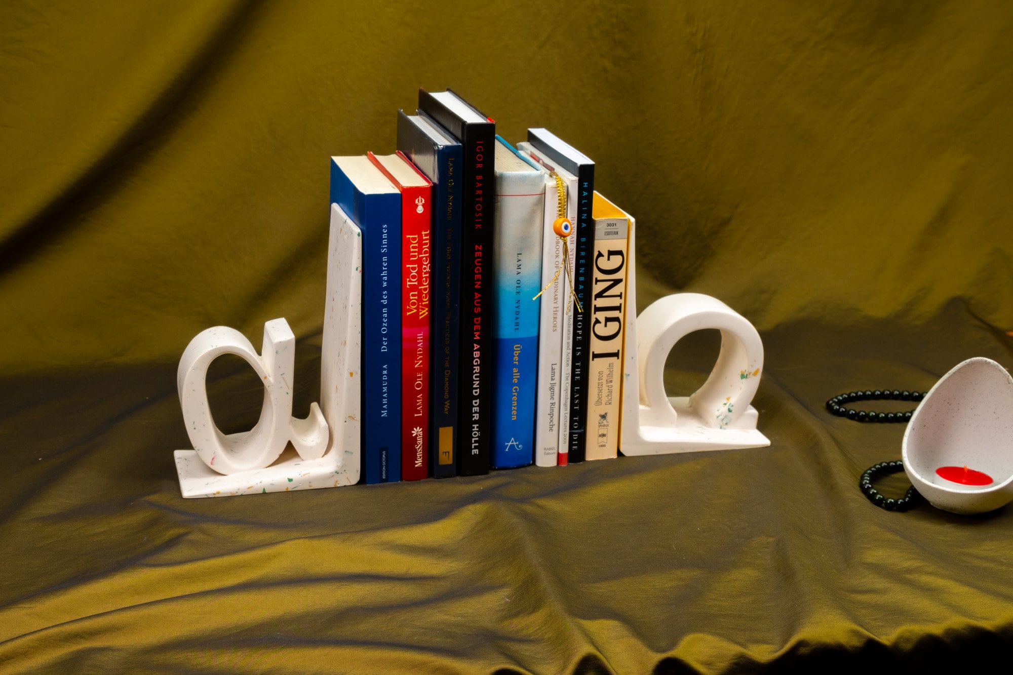 Alpha and Omega Greek Letters Bookend Sculpture, Coffee Table Book