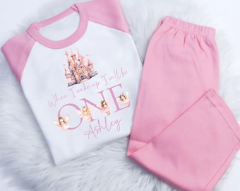 When i wake up i'll be Personalised NEW 2025 fairy castle design PJ'S Toddler Kids Nightwear Christmas Eve birthday lounge pyjama