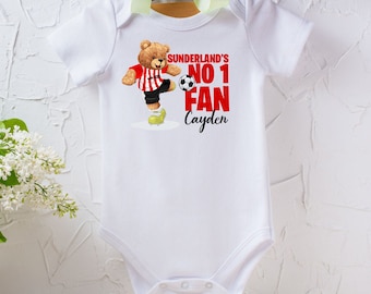 SUNDERLANDS no 1 Personalised fan football baby teddy bear bodysuit one piece