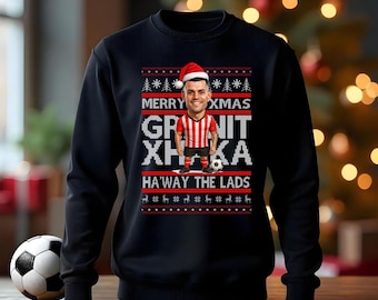 Sunderland granit xhaka christmas black jumper kids adults any team member gift present adults mens kids sweatshirt dtf printing any player