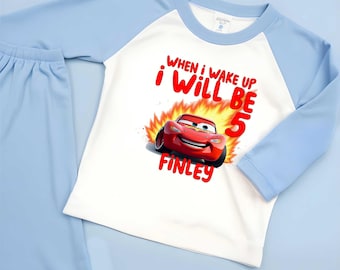 When i wake up i'll be Personalised NEW 2024 CARS  PJ'S /short Set Toddler Kids Nightwear Christmas Eve birthday lounge pyjama