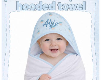 Personalised baby hooded towel embroidered name bathtime 3 designs custom gift all come with free  WASH CLOTH