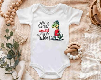 Arsenal  baby vest i'm watching football with Daddy  fan football baby bodysuit one piece