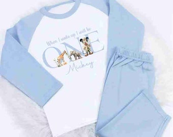 When i wake up i'll be Personalised NEW 2025 micky mouse Safari PJ'S /short Set Toddler Kids Nightwear Christmas Eve birthday lounge pyjama