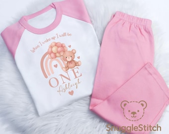 When i wake up i'll be Personalised NEW 2025 rainbow teddy heart pj 7 PJ'S Toddler Kids Nightwear Christmas Eve birthday lounge pyjama
