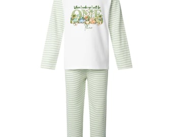 When i wake up i'll be Personalised NEW 2026 Dinosaur PJ'S /short Set Toddler Kids Christmas Eve birthday lounge pyjama