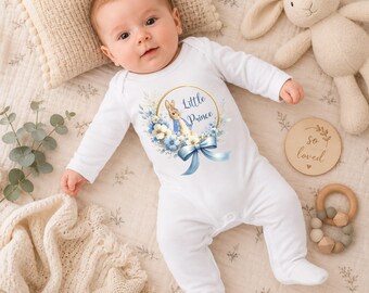 Little Prince Baby Bodysuit | Bunny Baby Romper | Baby Boy Bib | Newborn Outfit Baby Shower Gift Rabbit Baby Clothes Little Prince Gift