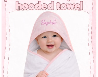 Personalised baby hooded pink towel embroidered name bathtime custom gift  C/W FREE WASH CLOTH