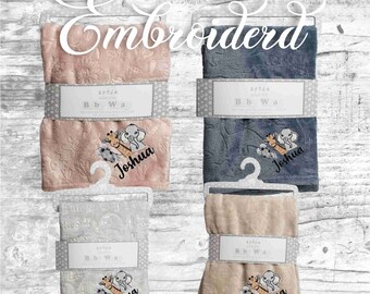 Personalised safari elephant zebra giraffe embroidered embossed Wrap  baby blankets 100cm 4 colors super soft NEW