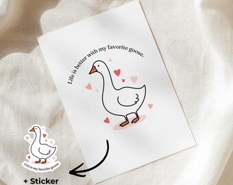 Gänse Valentinstagskarte & holografischer wasserfester Sticker | Süßes illustriertes Geschenk
