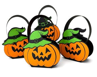 Pumpkin Halloween Treat Box SVG, DIY Kids Project Cut Files