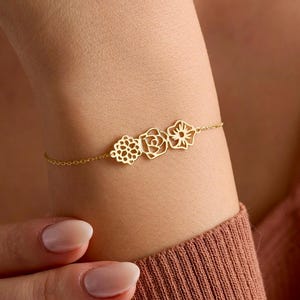 Pulsera de flor de nacimiento de 14 quilates, pulsera familiar para mamá, regalos de joyería personalizados, collar para mamá, regalos para el Día de la Madre, regalos significativos para mamá