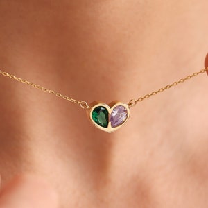 Paare Geburtsstein Herz Halskette: Personalisierte Sterling Silber Liebesgeschenk