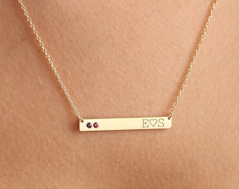 Personalized Bar Necklace - Name and Birthstone Necklace - Necklace with Birthstone and Names - Birthstone Bar Necklace - Bar Name Necklace
