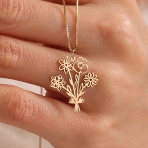 Personalized Birth Flower Bouquet Necklace, Multiple Birth Flower Bouquet Necklace, Birth flower Family Gift, Mothers Day Gifts