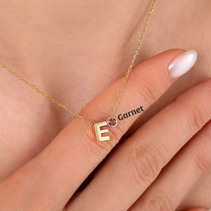 14k gold initial necklace , Birthstone Initial Necklace , Family Birthstone Necklace, Personalized Gift, Birthstone Jewelry, Mother Day Gift