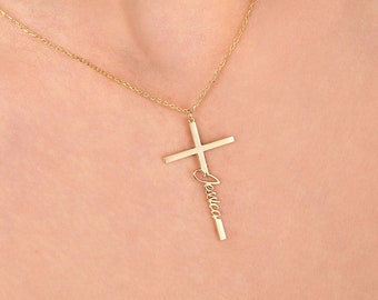 Cross name necklace, Baptism Gift, Personalized Cross Necklace with Name, Mothers Day Gifts , Minimalist Necklace, Gift For Her , Mom gift