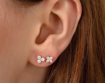 Sparkle with Diamond Studs  Ear Climbers - Dainty & Minimalist in Gold, Silver, Rose - Second Hole Earrings -Minimalist Earrings