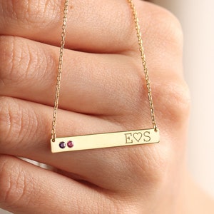 Personalized Bar Necklace - Name and Birthstone Necklace - Necklace with Birthstone and Names - Birthstone Bar Necklace - Bar Name Necklace
