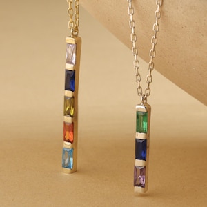 Baguette Birthstone Halskette, Familie Birthstone Halskette, personalisierter Schmuck, Mutter es Birthstone Schmuck, Weihnachtsgeschenk für Mama