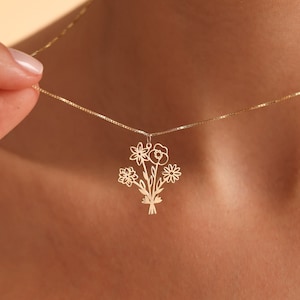 Collier de fleurs de naissance multiples, collier bouquet de fleurs de naissance, cadeau personnalisé, cadeau de grand-mère, cadeau de famille de fleurs de naissance, cadeaux de fête des mères