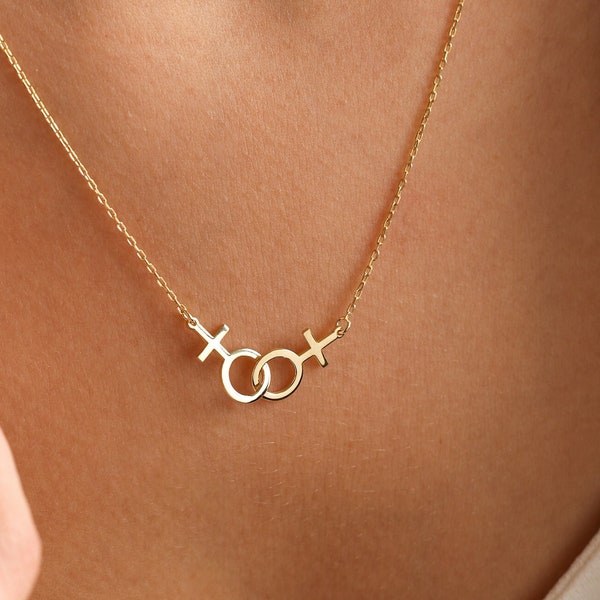 14k Gold Filled Lesben Halskette - Lesbian Pride Schmuck - Sterling Silber Doppel Venus Halskette - Geschenk für sie - Muttertagsgeschenk