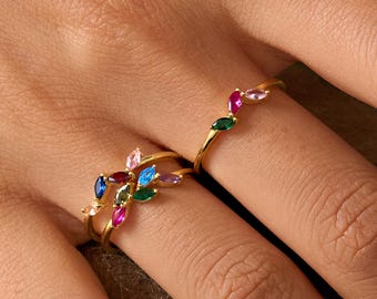 Personalized Dainty Birthstone Ring, Custom Family Birthstone Ring, Gold Ring, Mothers Ring, Meaningful Gift for Mom, Christmas Gift