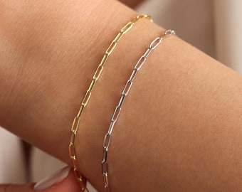 Paper Clip Bracelet, Small Link Chain, Dainty Stackable Chain, Layered Paper Clip Bracelet, Bold Bracelet, Gold Bracelet, Chain Bracelet