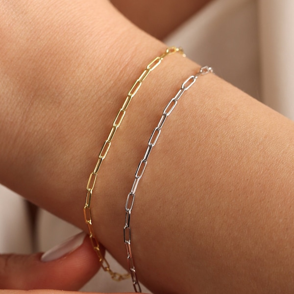 Paper Clip Bracelet, Small Link Chain, Dainty Stackable Chain, Layered Paper Clip Bracelet, Bold Bracelet, Gold Bracelet, Chain Bracelet