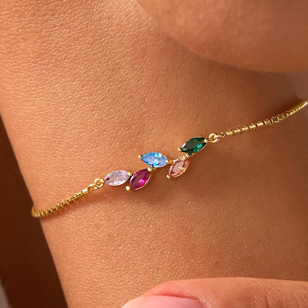 Benutzerdefinierte Birthstone Armband, Blatt Birthstone Armband, Familie Birthstone Armband, Oma Geschenk, Geburtstagsgeschenk, Weihnachtsgeschenk für Mama