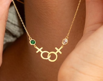 Lesbian Necklace, Personalized Lesbian Birthstone Necklace, Double Venus Necklace, LGBTQ Pride Gay Lesbian Jewelry, Pride Month Gift
