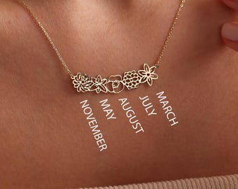 Dainty Birth Flower Bouquet Necklace: Sterling Silver Family Jewelry