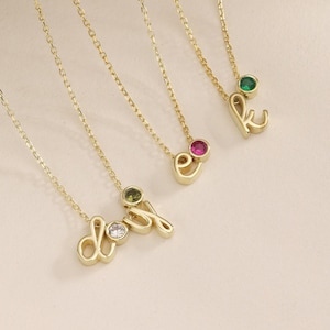 14k Gold Anfangskette, Geburtsstein Halskette, Familie Birthstone Halskette, personalisiertes Geschenk, Birthstone Schmuck, Muttertagsgeschenk