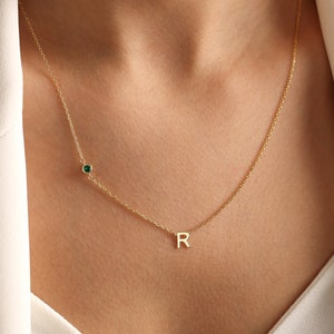 Collar inicial con piedra de nacimiento, collar inicial de plata, collar con piedra de nacimiento familiar, collar con piedra de nacimiento inicial, regalo del día de la madre