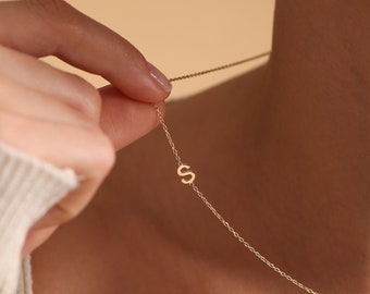 Gold Initial Necklace, Sideways Initial Necklace, Mothers Days Gifts, Letter Necklace, Personalized Jewelry, Gift For Her,  Mothers Gifts