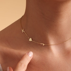 Collar inicial de ORO sólido de 14K, collar de letras, collar inicial lateral, collar inicial personalizado, regalos de Navidad, collar de oro simple